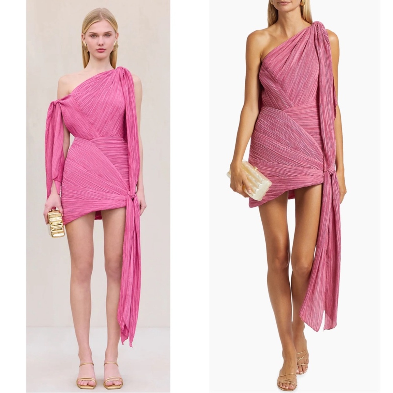 Cult Gaia Wonder Pleated Off The Shoulder Ruched Draped Pink Mini Dress Sz 2 — image 4 of 8